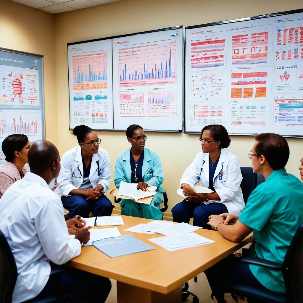 A diverse group of medical professionals and patients engaging in a collaborative discussion about oncology treatments, surrounded by informative charts and resources. Include elements like books, laptops, and colorful diagrams illustrating key concepts of cancer care. The atmosphere should feel empowering and enlightening, symbolizing hope and knowledge. soft lighting. vibrant colors. super-realistic.